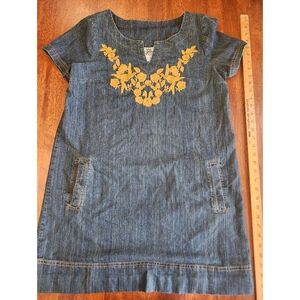 Embroidered Denim Shift Dress